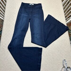 Kancan 7/27 extreme flare high rise pull on stretchy jeans bell bottoms dark L